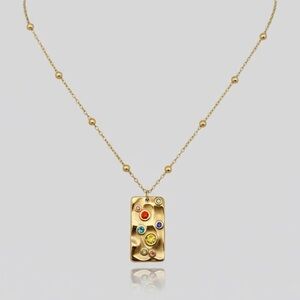 Gold Pendant Necklace with Colorful Gem Accents